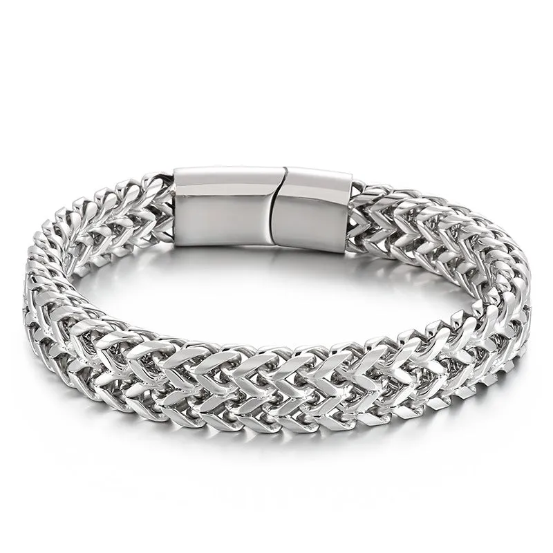 Retro-Inspired Titanium Steel Dual-Row Keel Bracelet for Men – Rock Hip-Hop Personality with Front and Back Chain Design