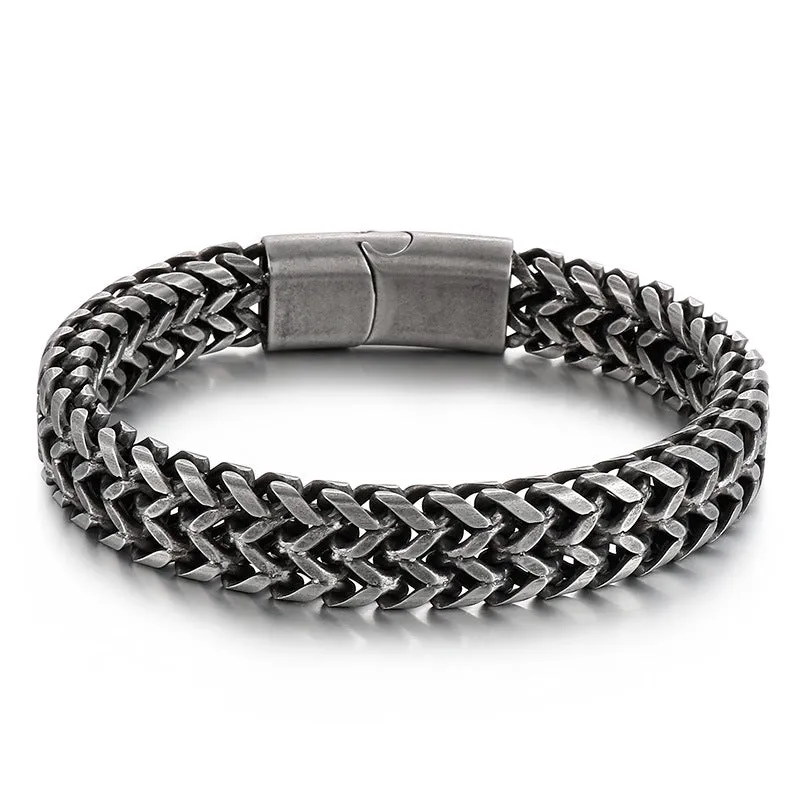 Retro-Inspired Titanium Steel Dual-Row Keel Bracelet for Men – Rock Hip-Hop Personality with Front and Back Chain Design