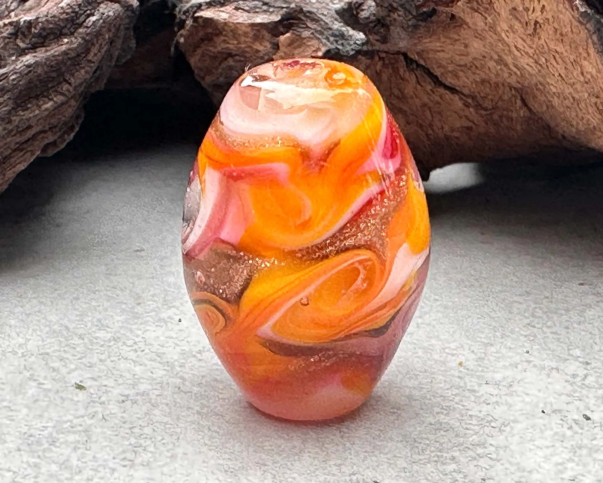 Retro Orange & Pink Swirl Lampwork Focal Bead SRA