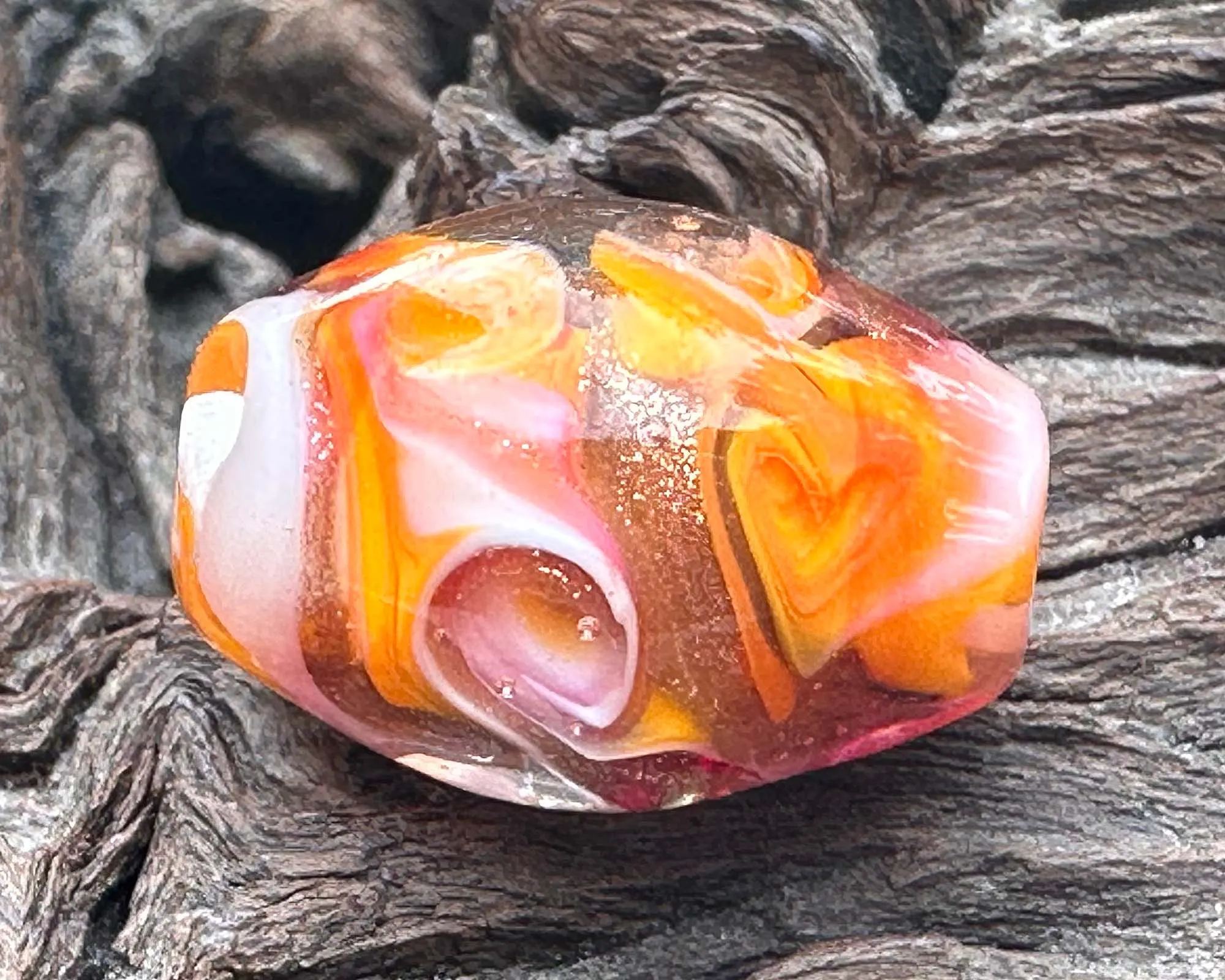 Retro Orange & Pink Swirl Lampwork Focal Bead SRA