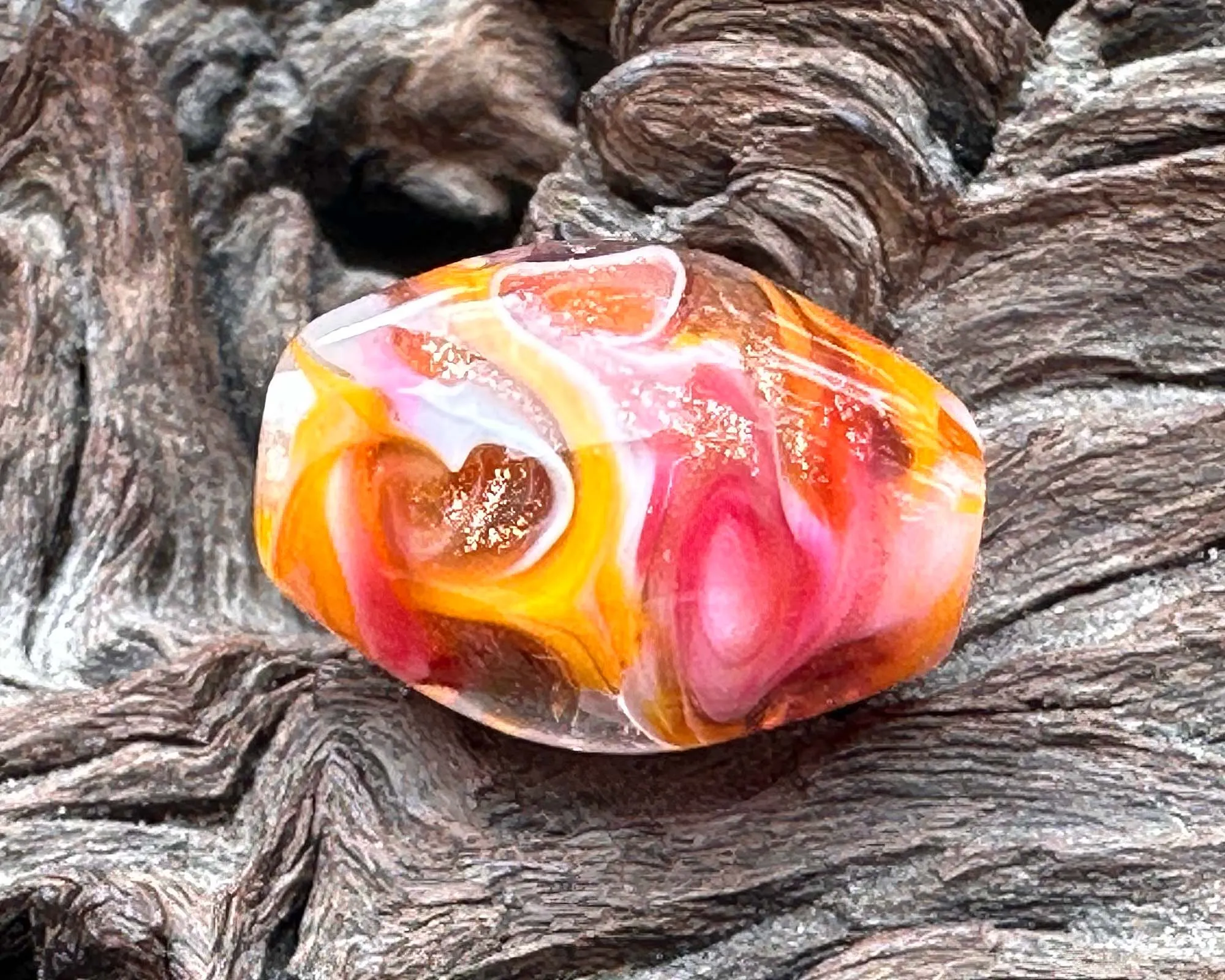 Retro Orange & Pink Swirl Lampwork Focal Bead SRA