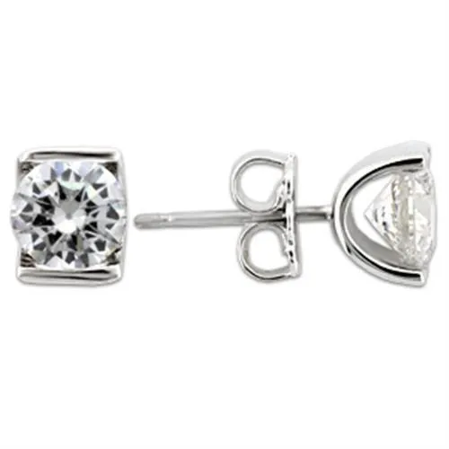 Rhodium 925 Sterling Silver Earrings with AAA Grade CZ in Clear for Women Clear Stone Color Style 0W178