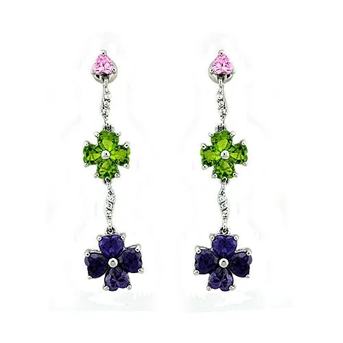 Rhodium 925 Sterling Silver Earrings with AAA Grade CZ in Multi Color for Women Multi Color Stone Color Style LOAS1327