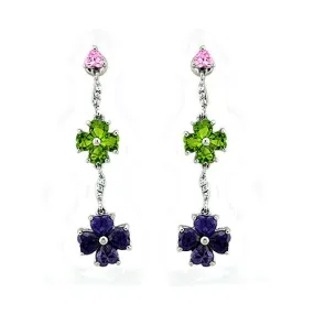 Rhodium 925 Sterling Silver Earrings with AAA Grade CZ in Multi Color for Women Multi Color Stone Color Style LOAS1327