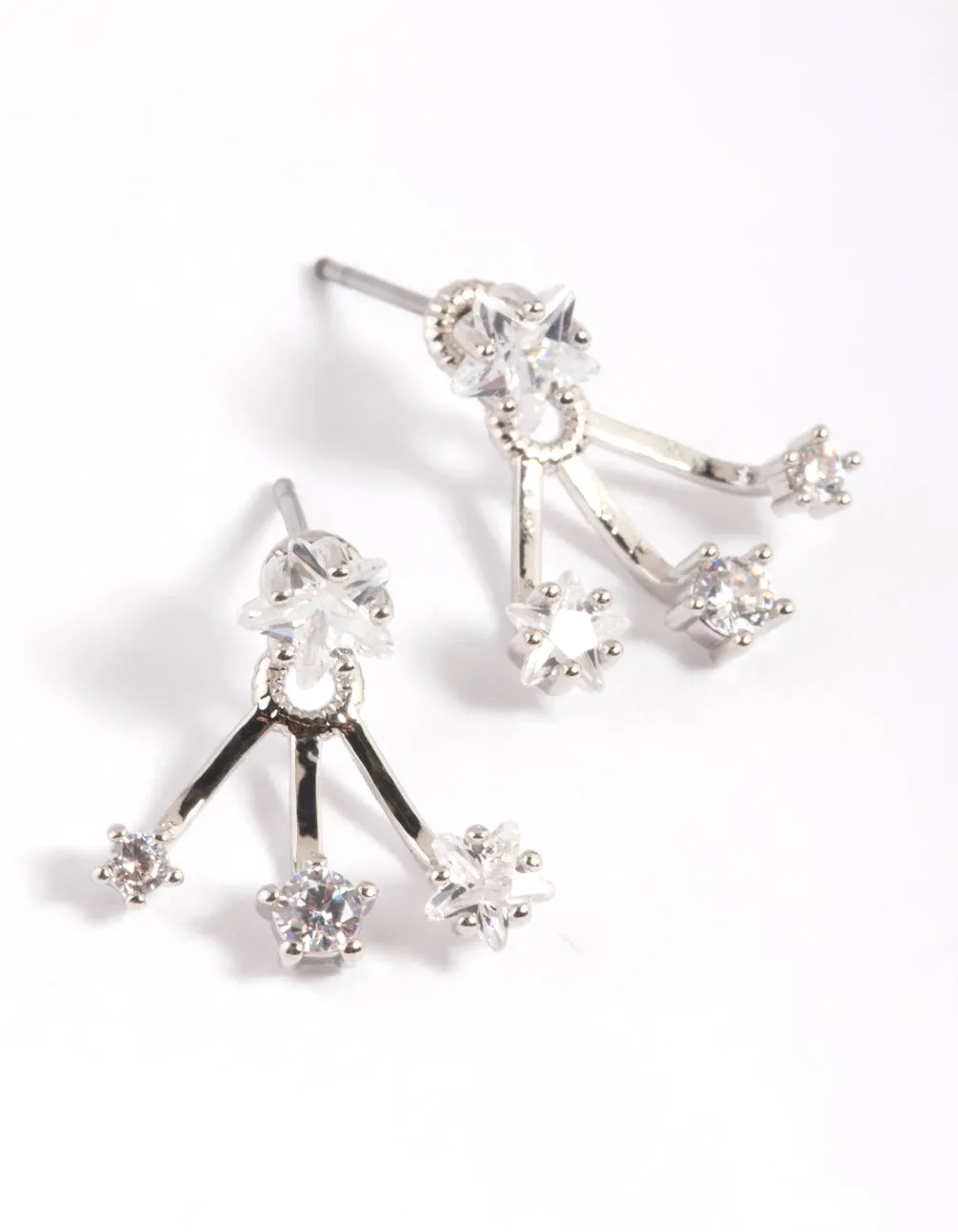 Rhodium Cubic Zirconia Star Jacket Earrings