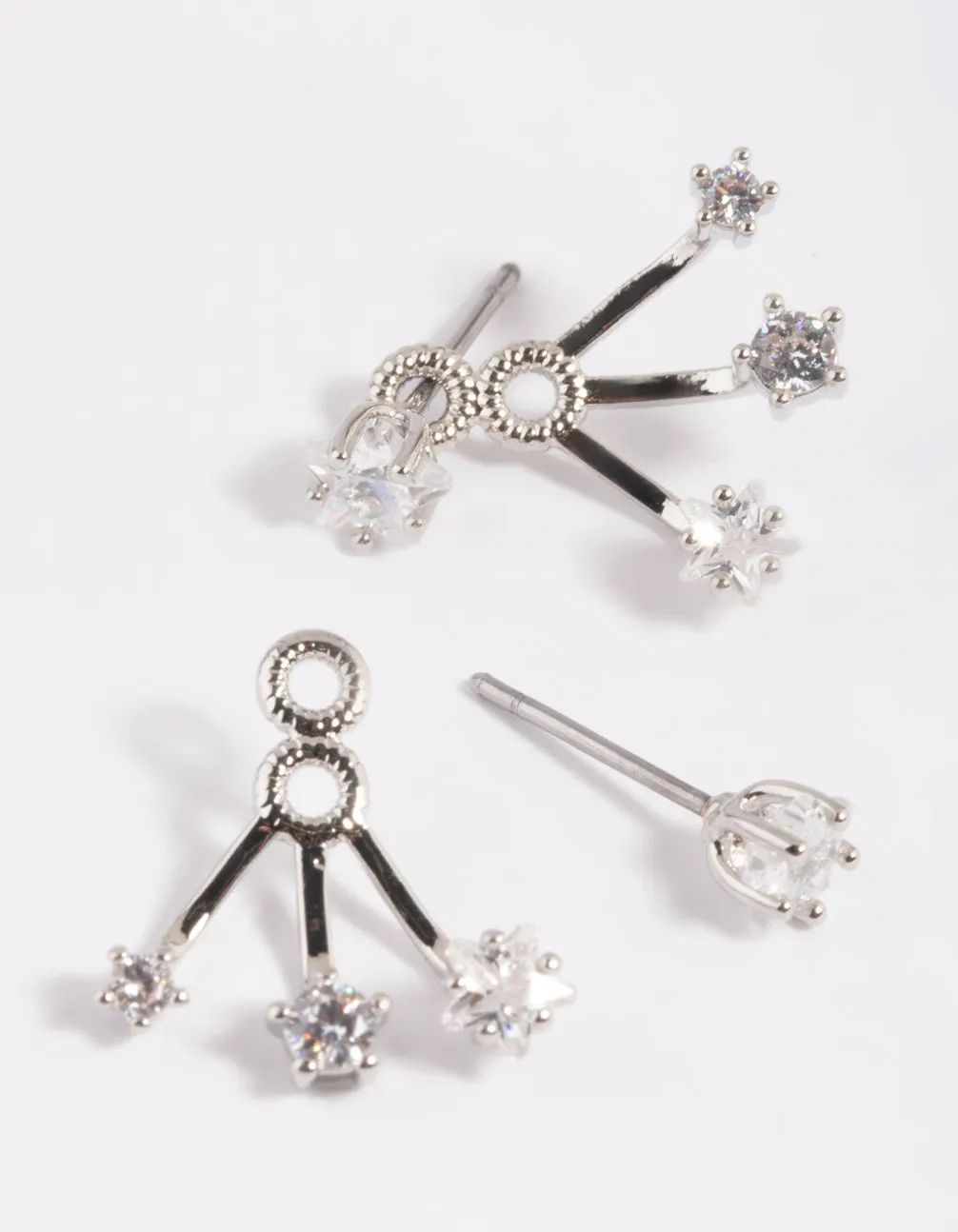 Rhodium Cubic Zirconia Star Jacket Earrings