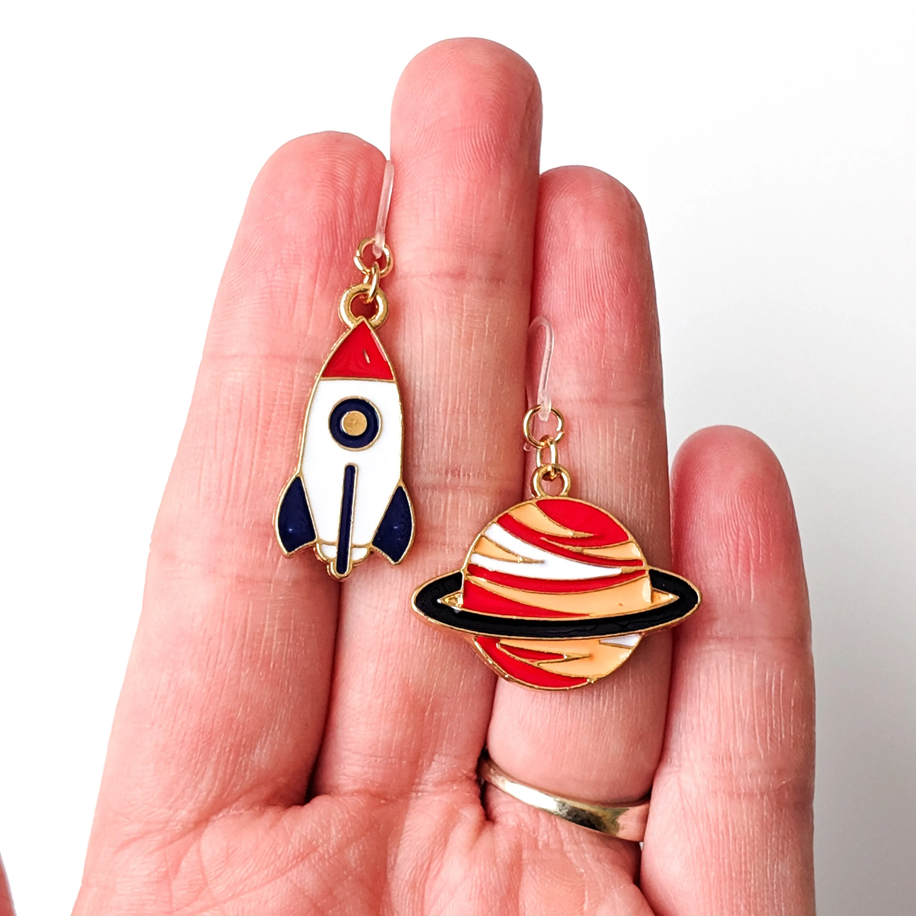 Rocket & Planet Dangles Hypoallergenic Earrings for Sensitive Ears Made with Plastic Posts