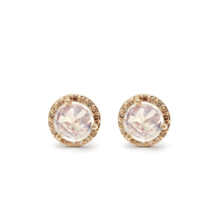 Rosette Stud Earring (Medium) - 14k Gold, Rainbow Moonstone & Champagne Diamonds