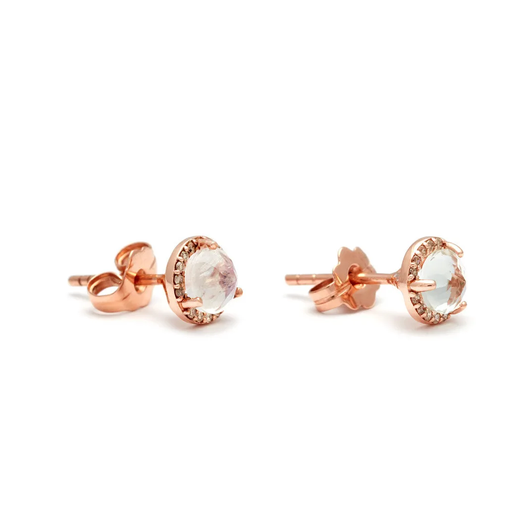 Rosette Stud Earring (Medium) - 14k Gold, Rainbow Moonstone & Champagne Diamonds