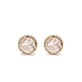 Rosette Stud Earring (Medium) - 14k Gold, Rainbow Moonstone & Champagne Diamonds