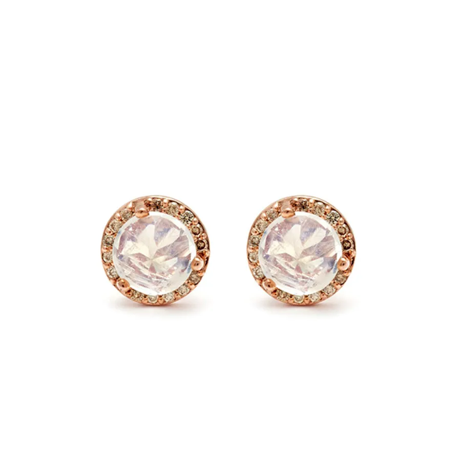 Rosette Stud Earring (Medium) - 14k Gold, Rainbow Moonstone & Champagne Diamonds