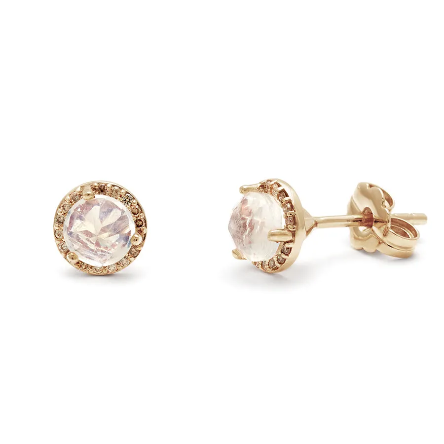 Rosette Stud Earring (Medium) - 14k Gold, Rainbow Moonstone & Champagne Diamonds