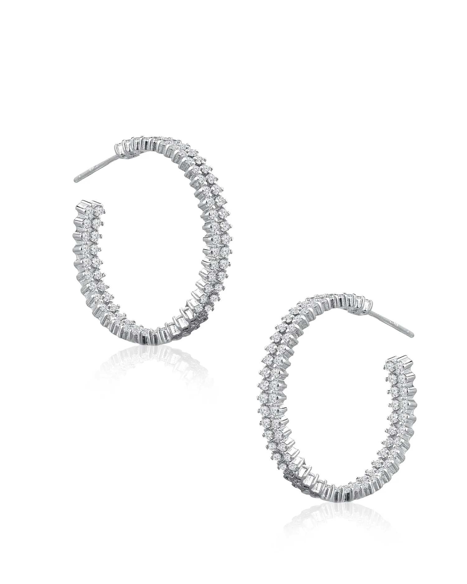 Round CZ Double Hoop earrings