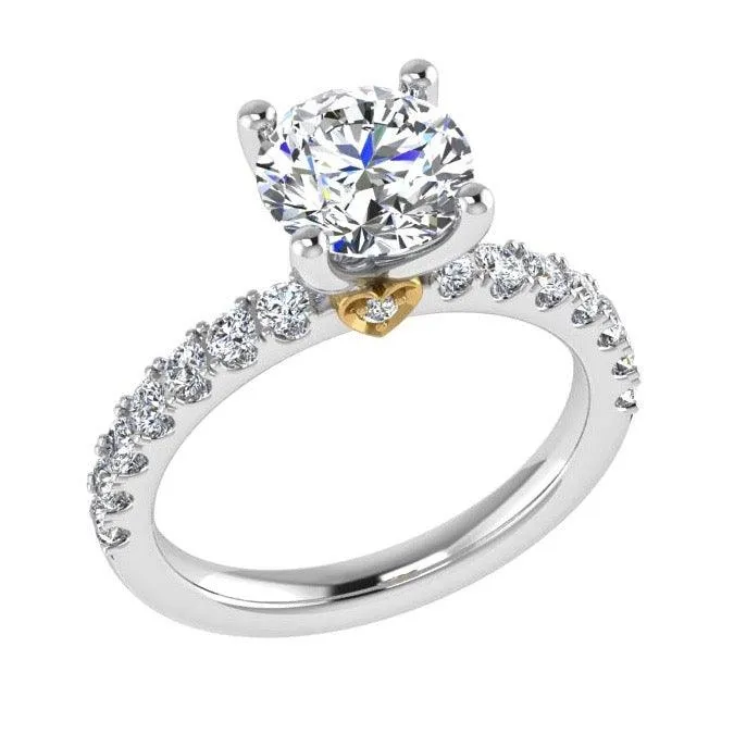 Round Diamond Engagement Ring with Heart Basket 18K Gold