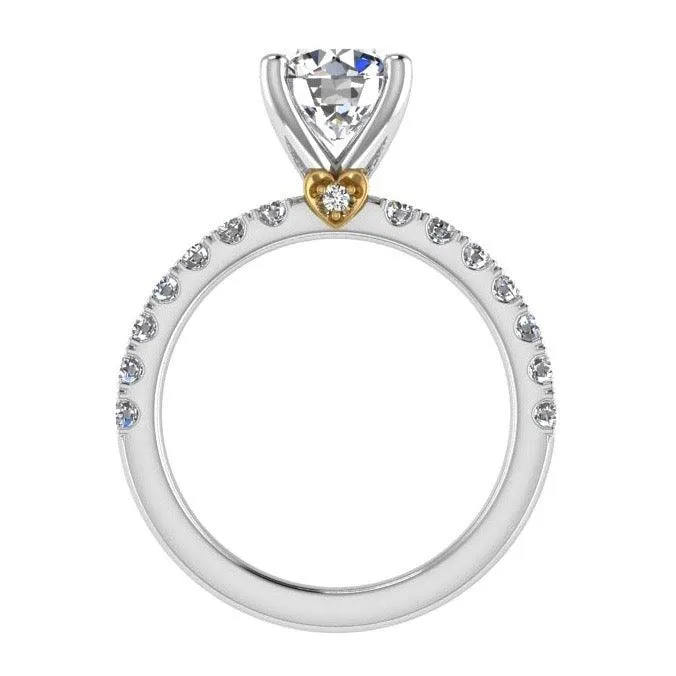 Round Diamond Engagement Ring with Heart Basket 18K Gold