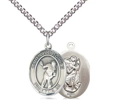 Saint Christopher Silver Lacrosse Pendant And Chain