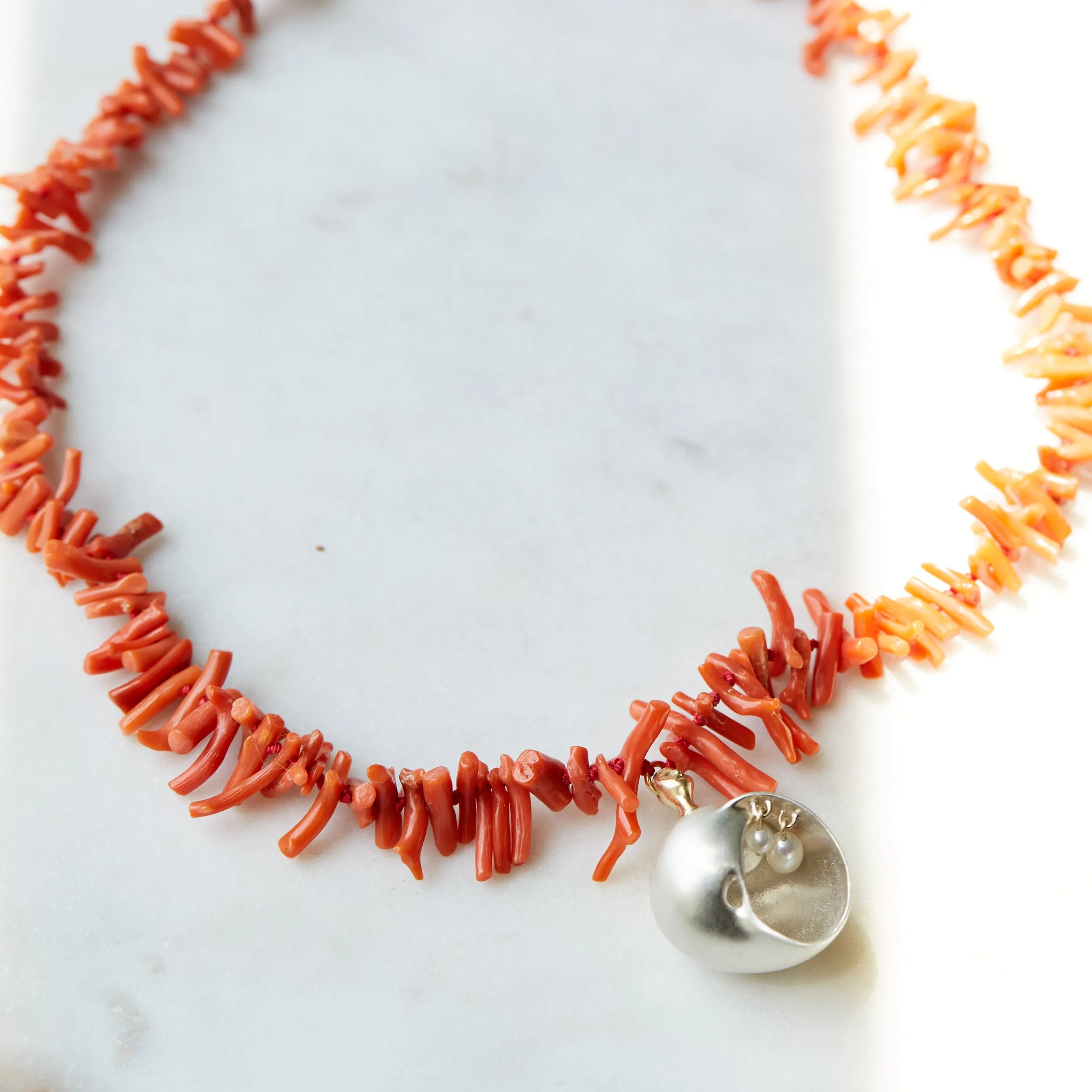 Salacia Coral   Pearl Shell Cameo Necklace