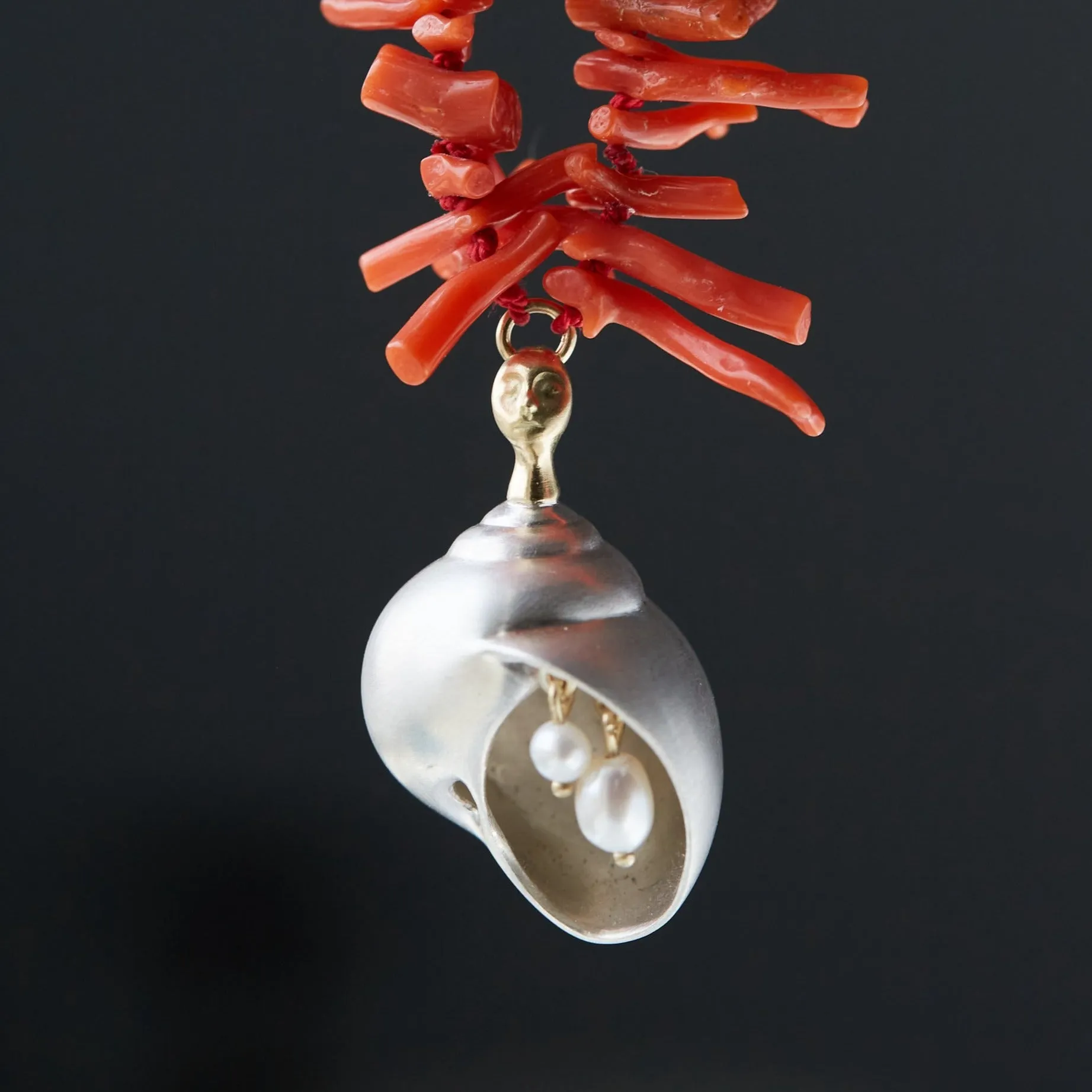 Salacia Coral   Pearl Shell Cameo Necklace