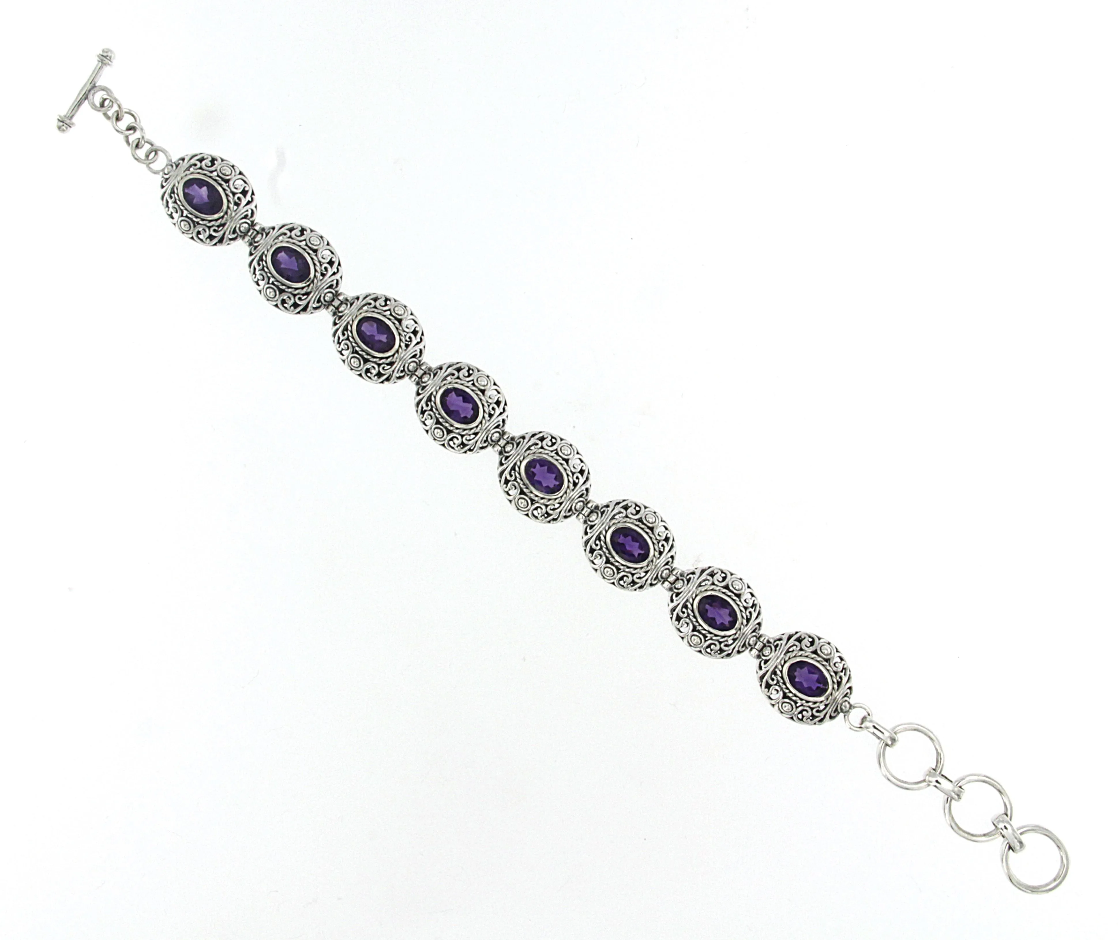 Samuel B. Sterling Silver Amethyst Station Bracelet, 6.5" with 1" extender (91551)