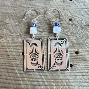 SariBlue® The Eye Tarot Card with Moonstone Earrings