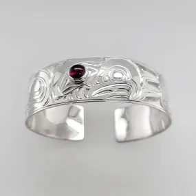 Silver 3/4 inch Eagle Bracelet with Garnet