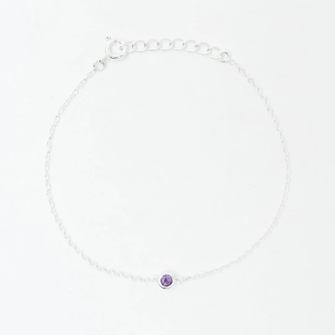 Silver Amethyst Solitaire Bracelet