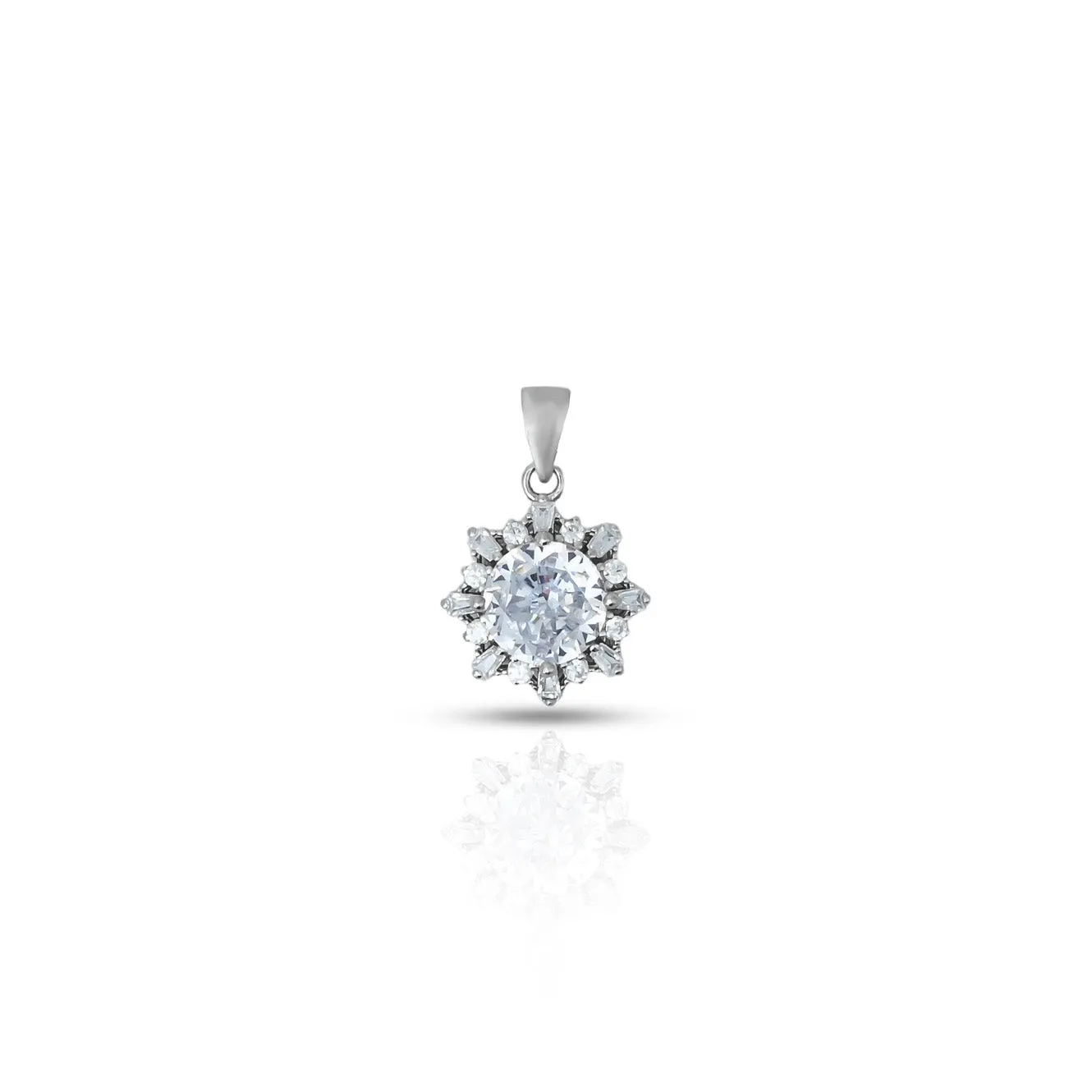 Silver Center CZ Gem Stone with Flower Design Pendant for Girls