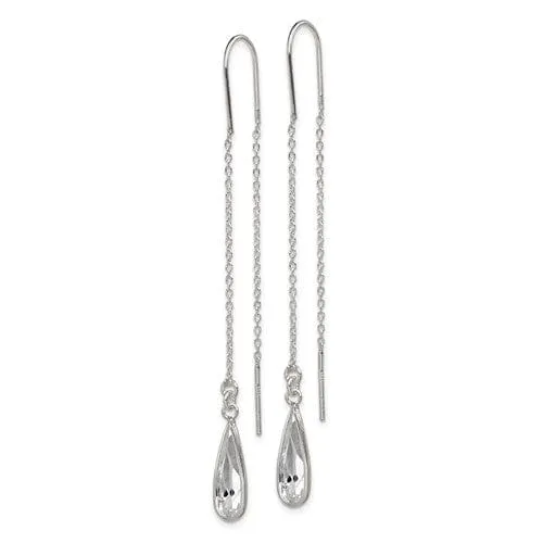 Silver Clear Crystal Teardrop Threader Earrings