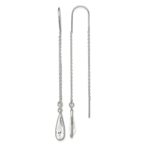 Silver Clear Crystal Teardrop Threader Earrings