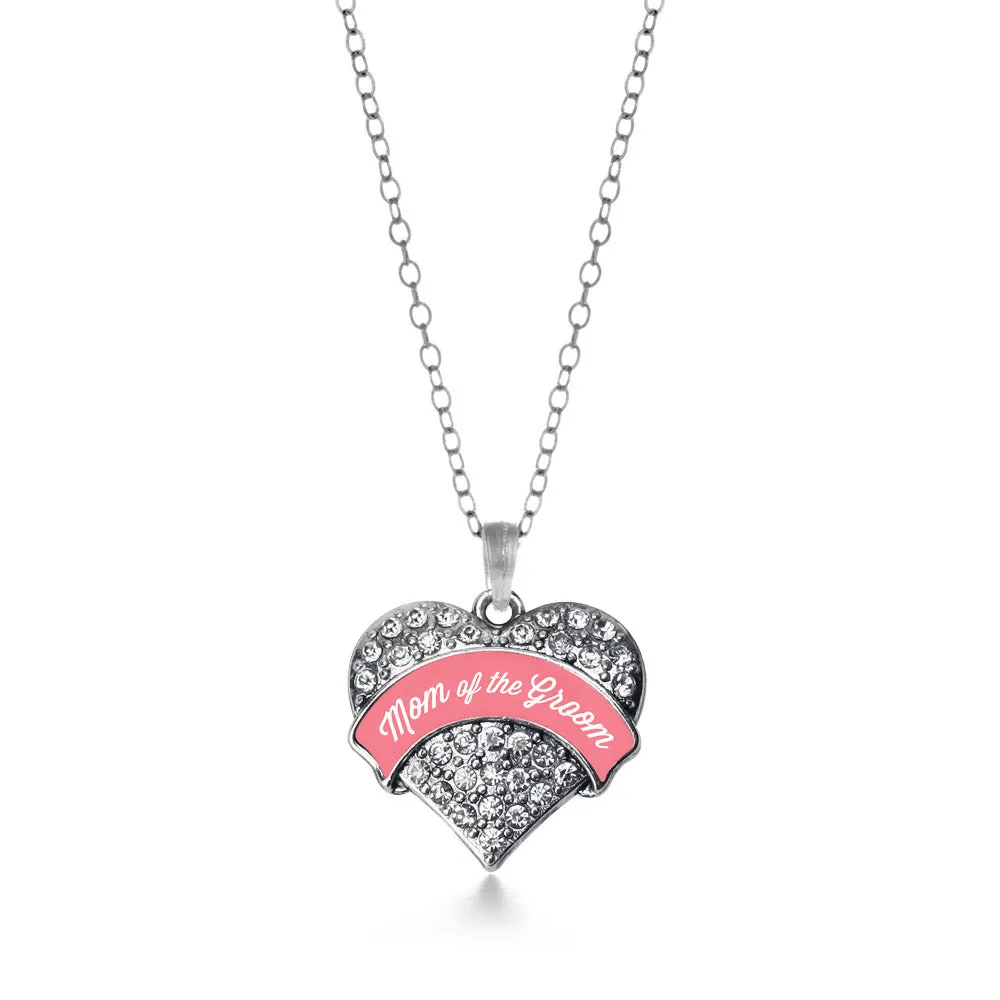 Silver Coral Mom of Groom Pave Heart Charm Classic Necklace