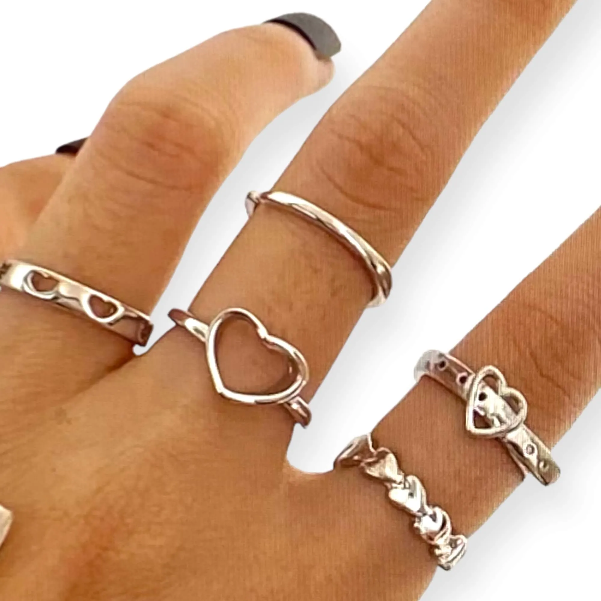 Silver Heart Midi Knuckle Stacking Rings