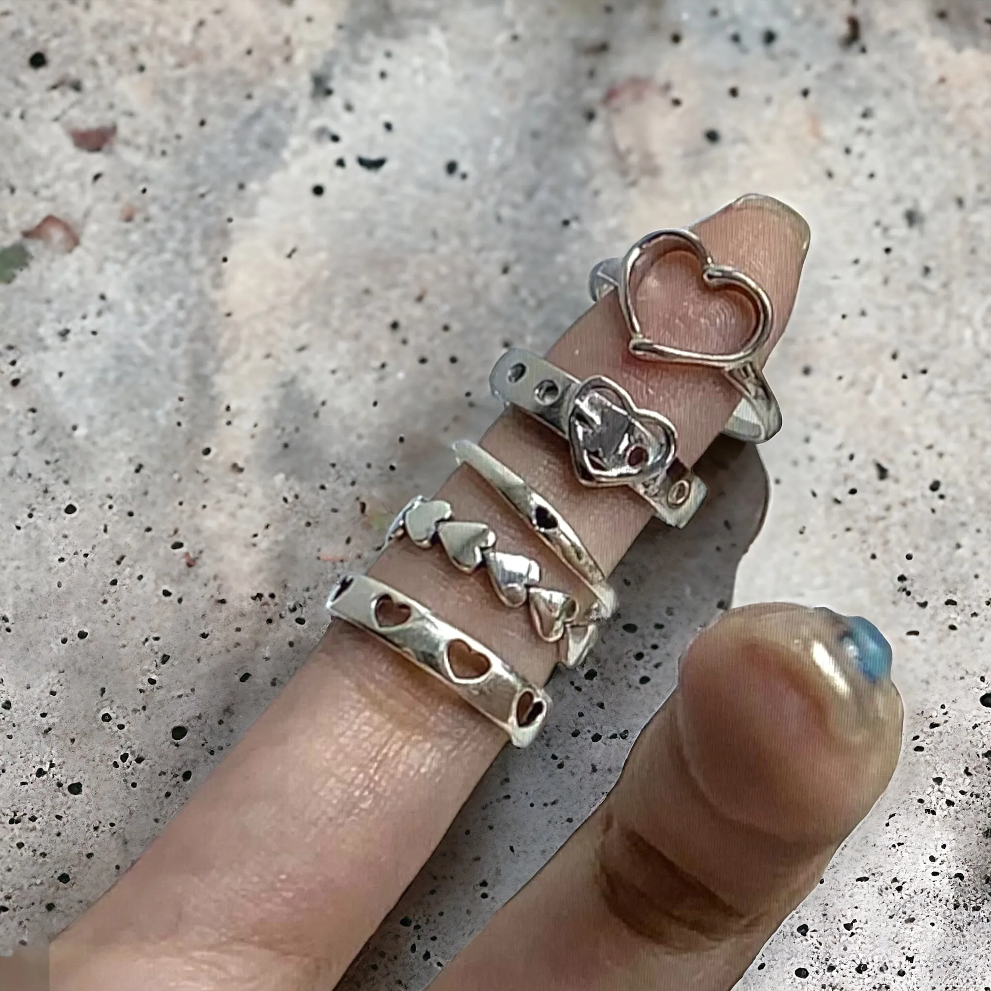 Silver Heart Midi Knuckle Stacking Rings