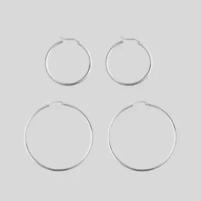 Silver Hoop Earrings - Set of 2