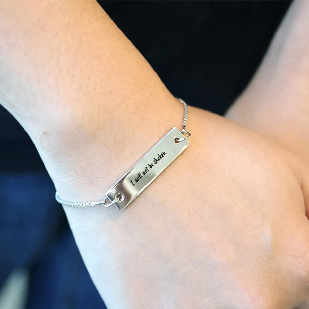 Silver I will not be shaken Adjustable Bar Bracelet