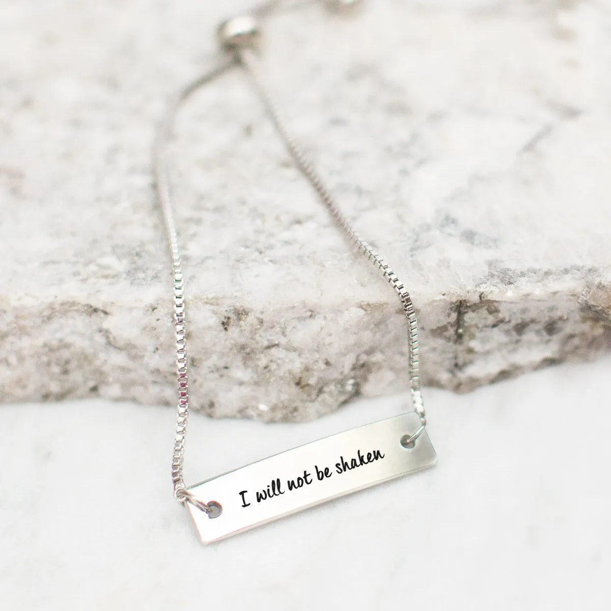 Silver I will not be shaken Adjustable Bar Bracelet