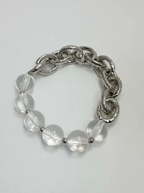 Silver Link Bracelet with Clear Beaded Accents