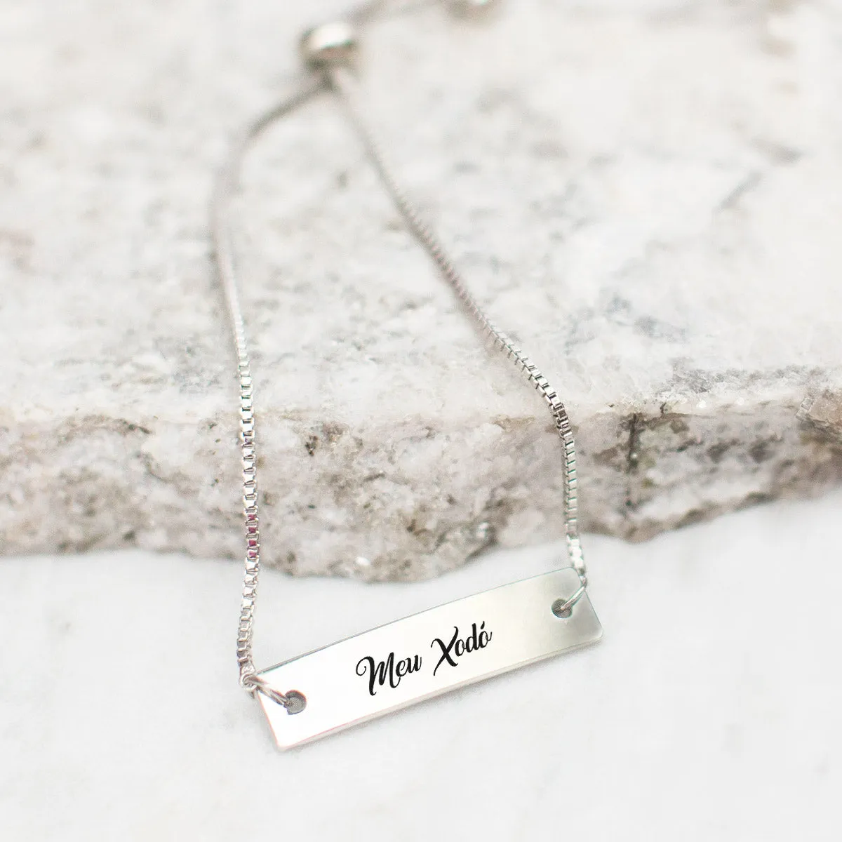 Silver Meu Xodó (My Love in Portuguese) Adjustable Bar Bracelet