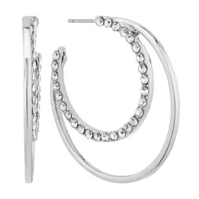 Silver Rhinestone Double Hoop Earrings