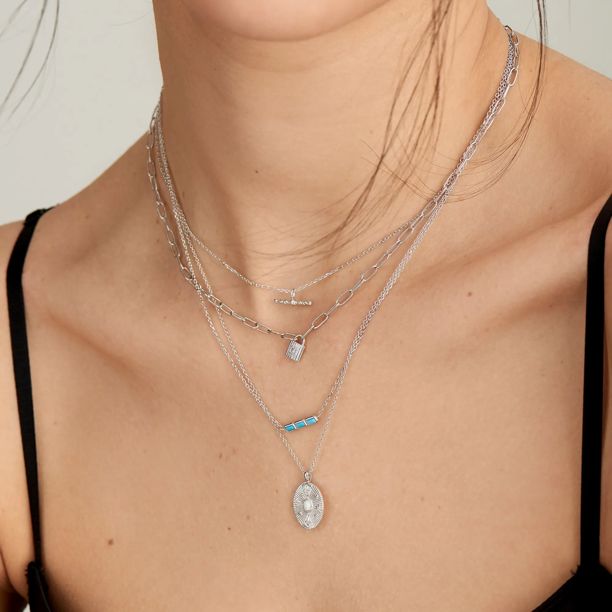 Silver Scattered Stars Kyoto Opal Disc Necklace