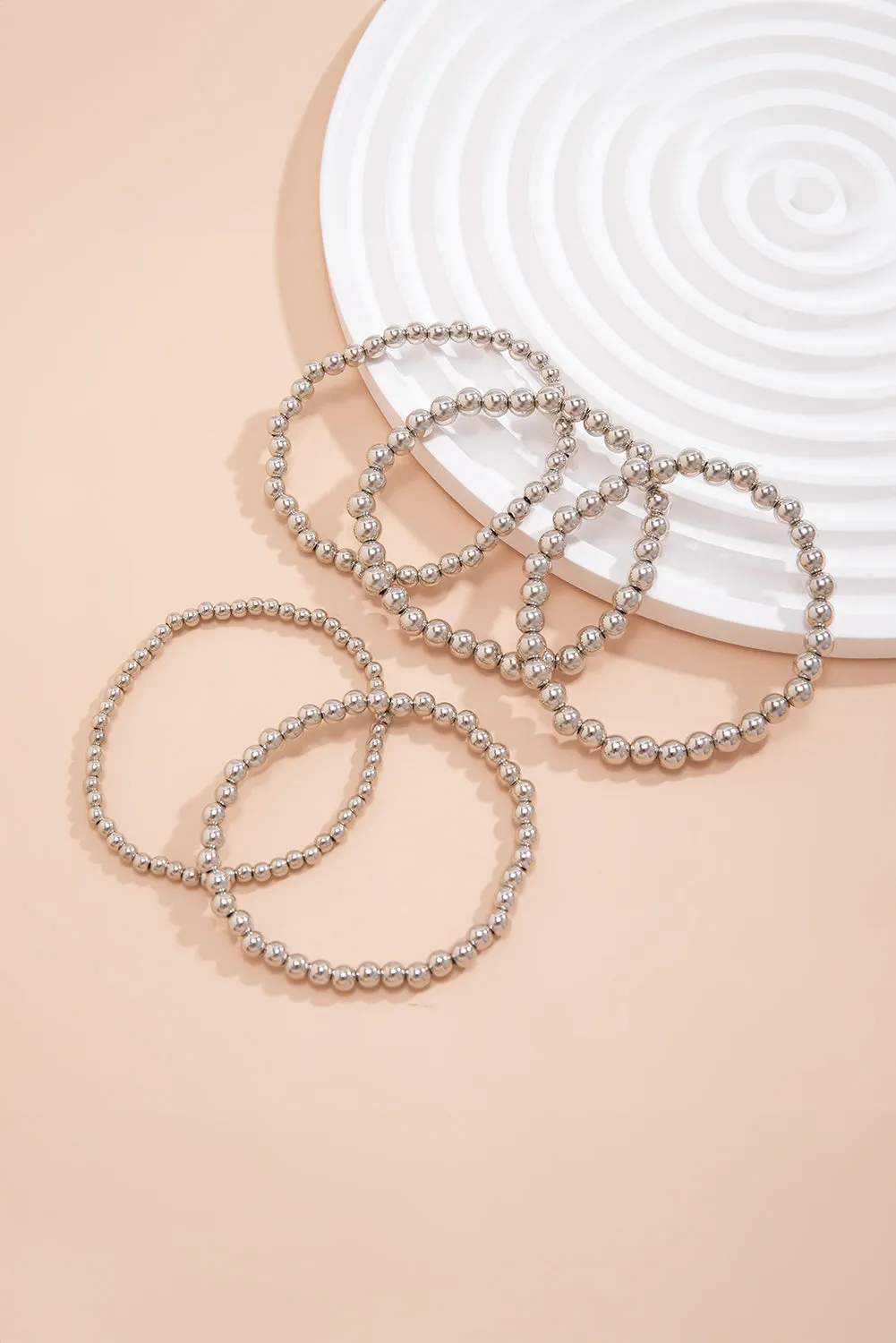 Silvery 5pcs Solid Color Beaded Bracelet Set