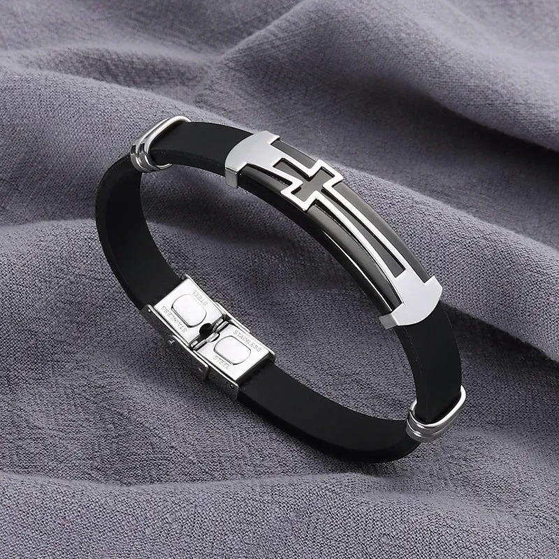 Simple Cross Titanium Steel Personality Men'S Silicone Bracelet Couple Bracelet