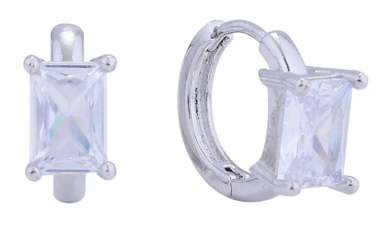 SJE311022 14K Dipped Rectangle CZ Hoop Earrings