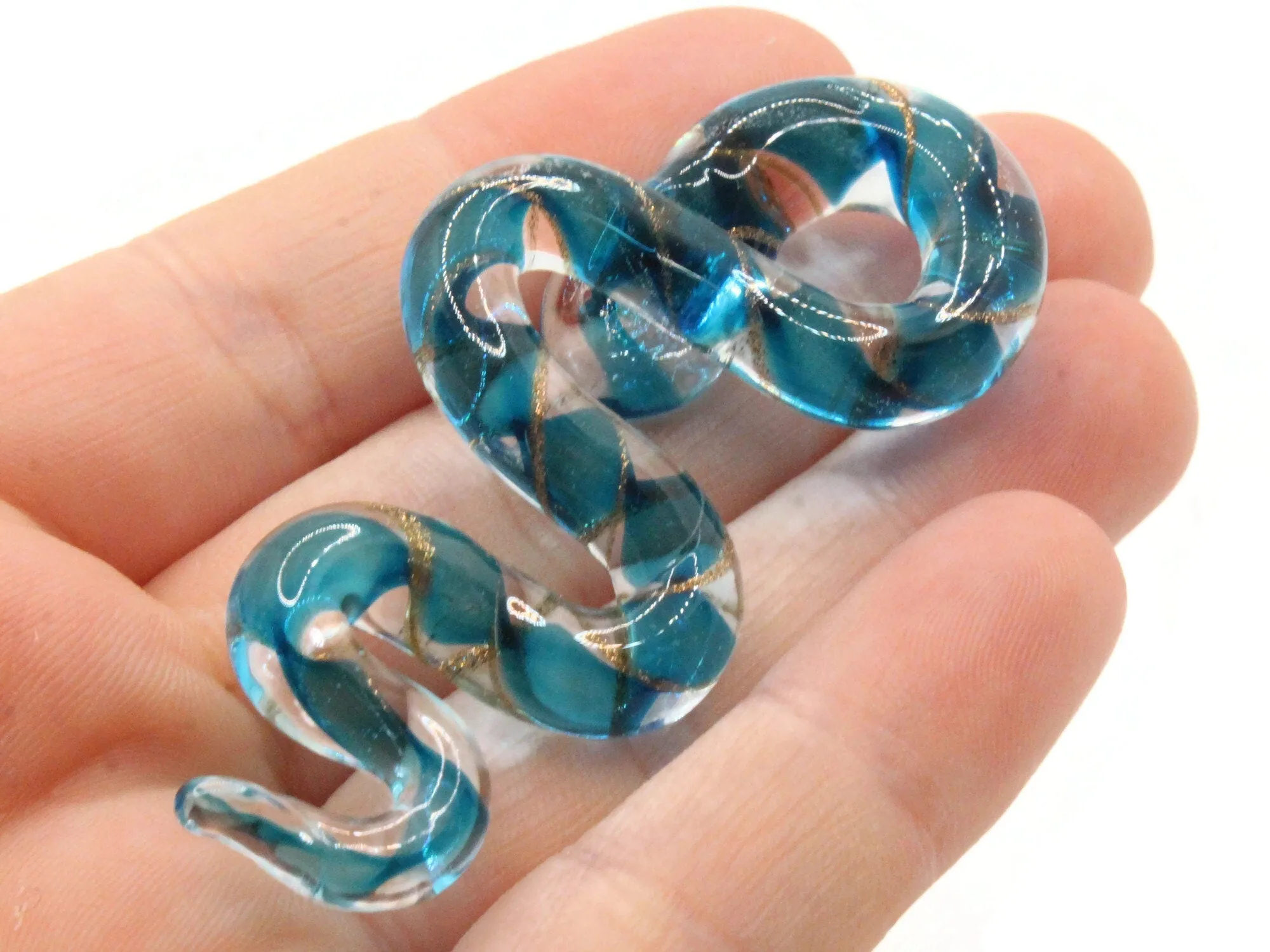 Sky Blue Gold and Clear Spiral Glass Snake Pendant