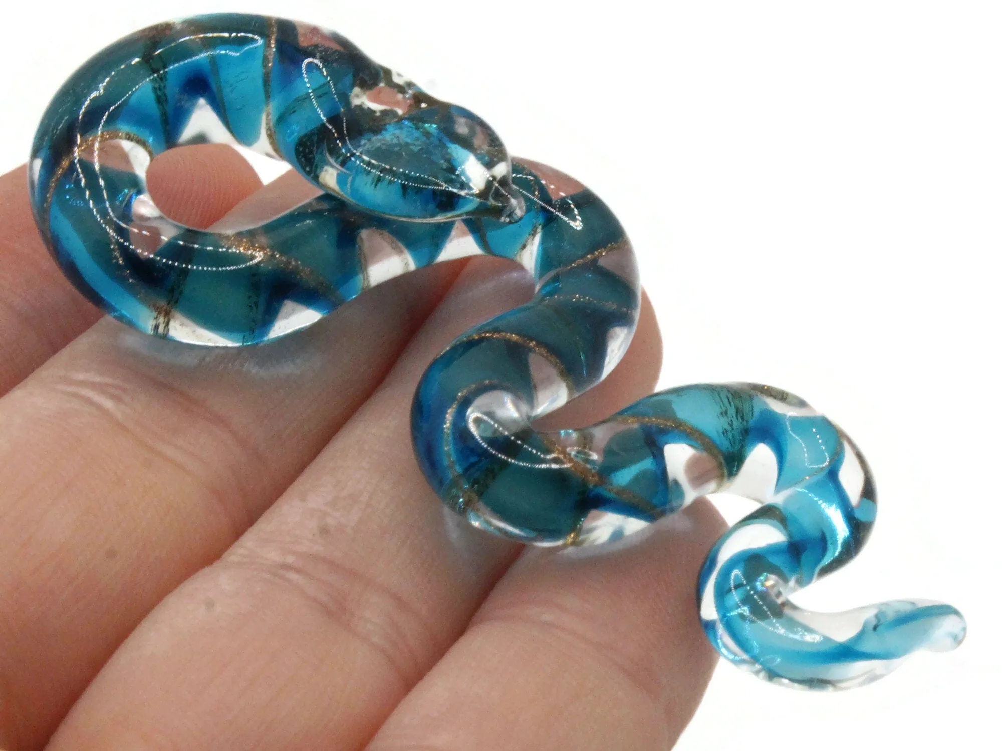 Sky Blue Gold and Clear Spiral Glass Snake Pendant