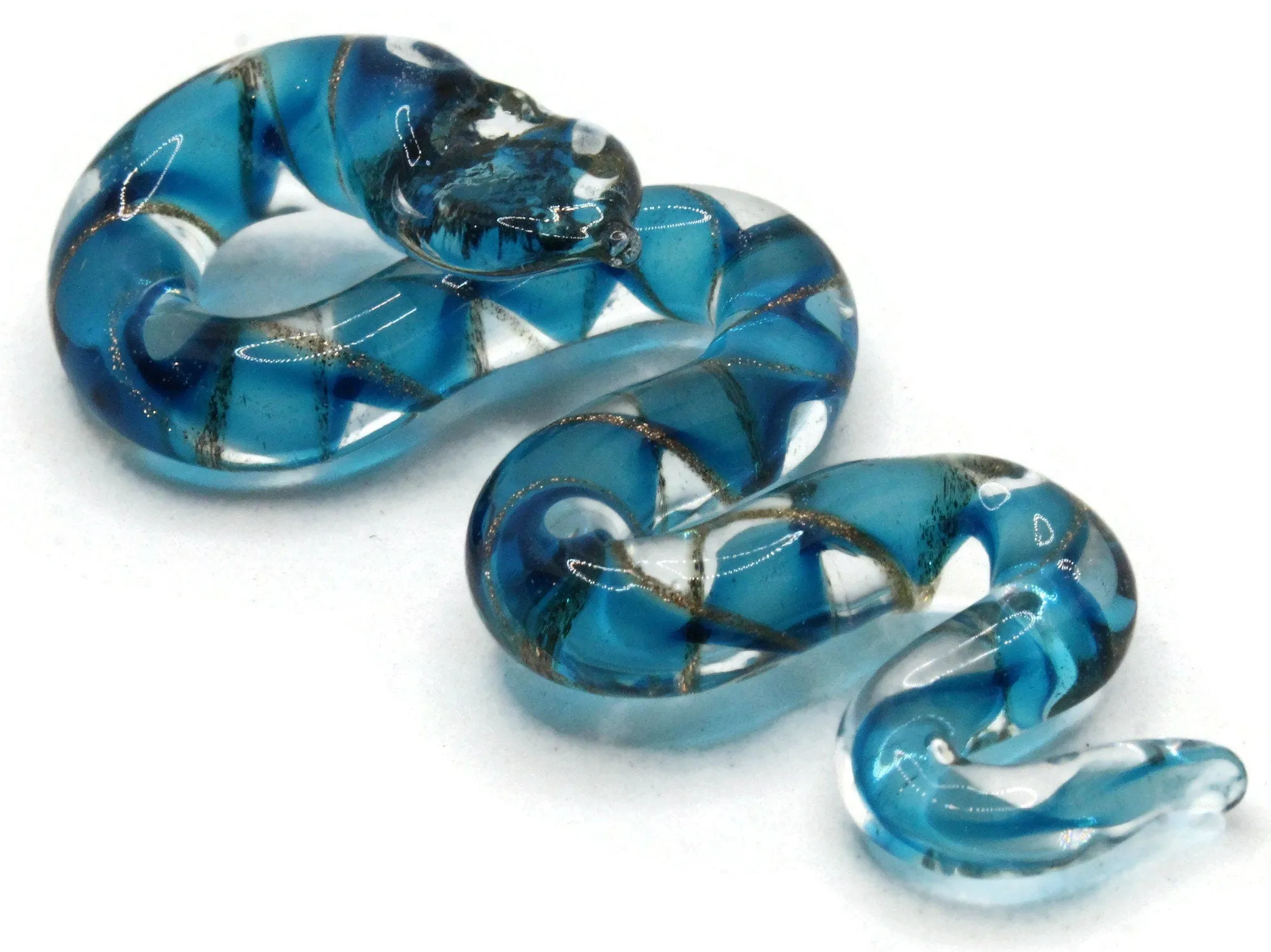 Sky Blue Gold and Clear Spiral Glass Snake Pendant