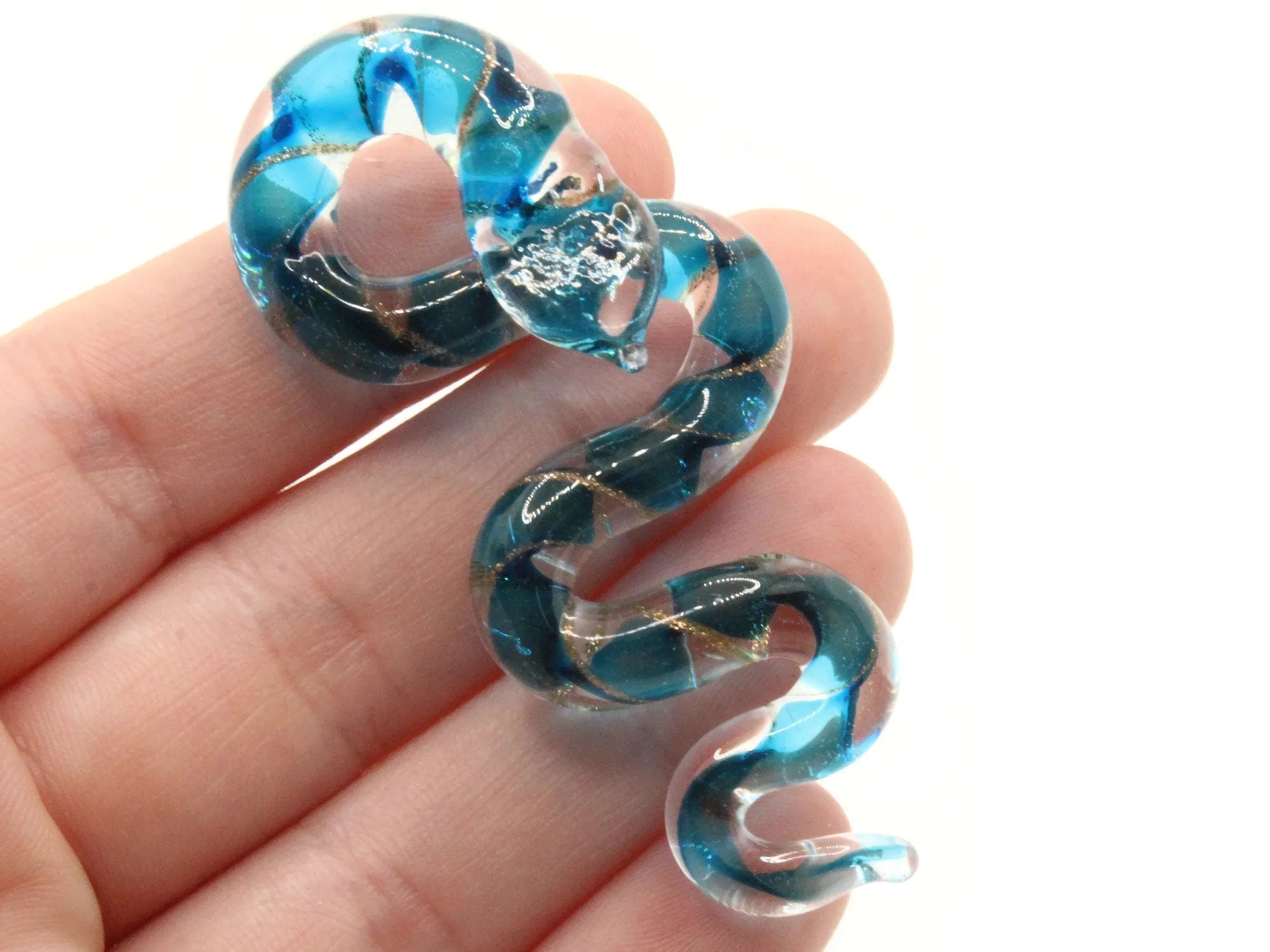 Sky Blue Gold and Clear Spiral Glass Snake Pendant