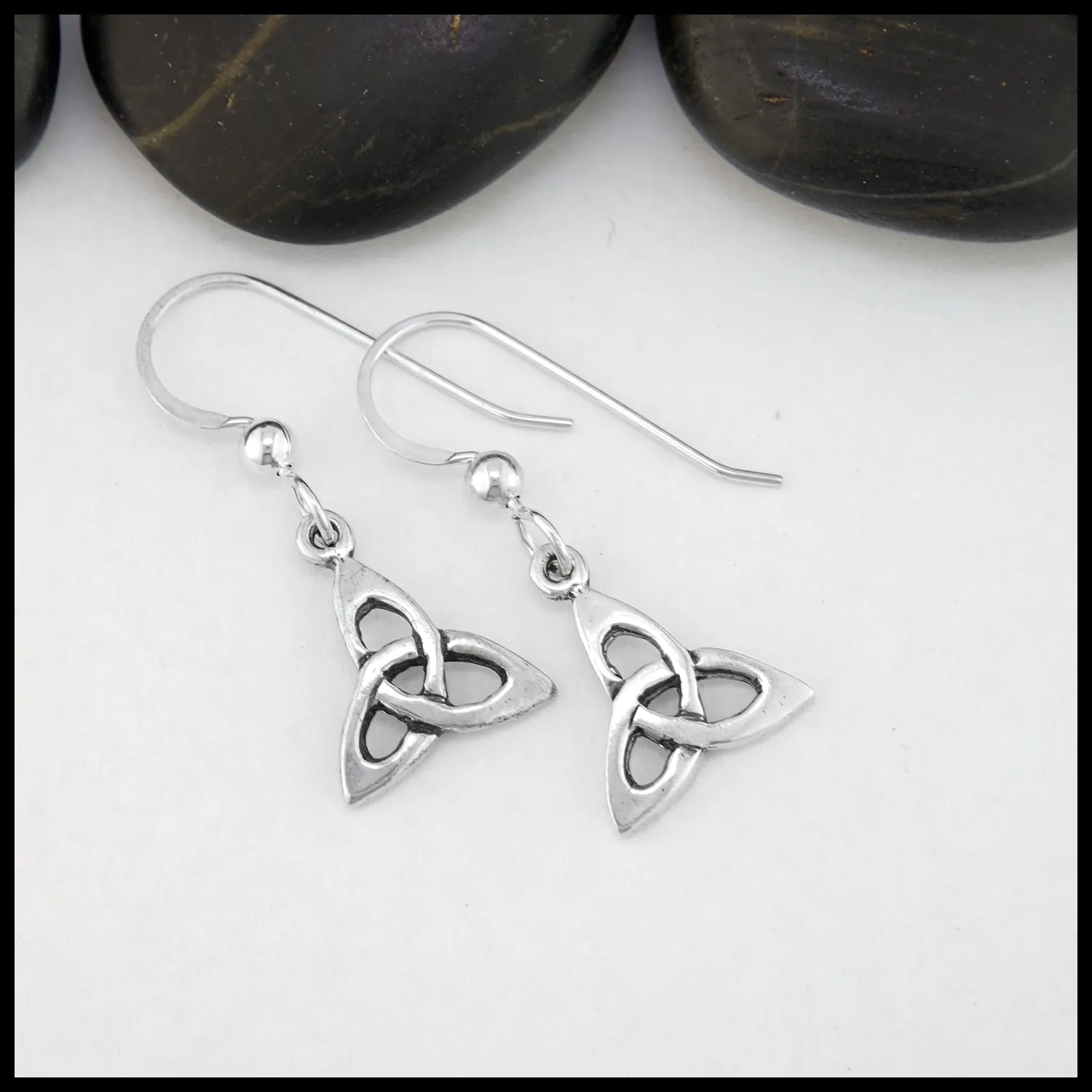 Small Open Triquetra Drop or Post Earrings in Silver