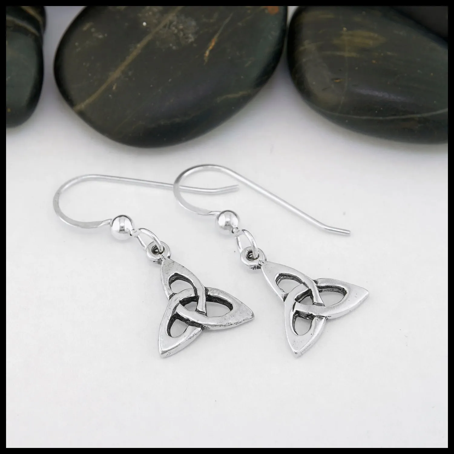 Small Open Triquetra Drop or Post Earrings in Silver