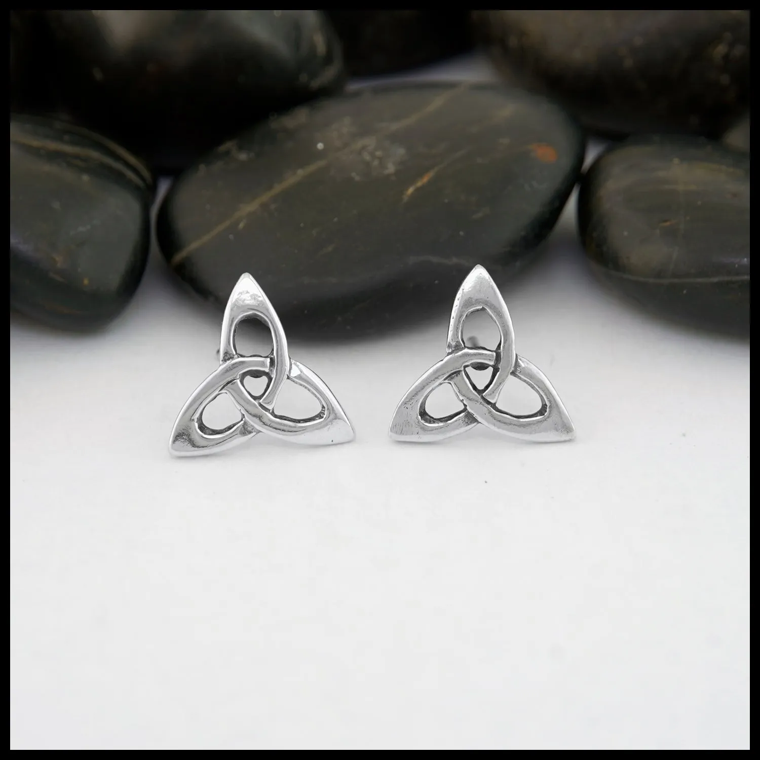 Small Open Triquetra Drop or Post Earrings in Silver