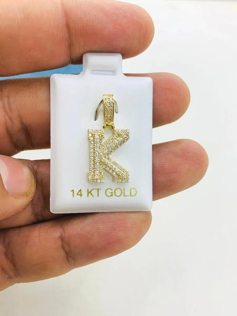 Solid 14K Gold Pendant Letter Initials Unisex / Womens Jewelry Cubic Zirconia Initial Charm